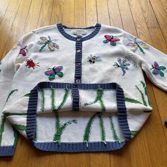 Vintage Talbots Size PS White Cotton Silk Blend Butterfly Ladybug Knit Cardigan - Picture 11 of 16